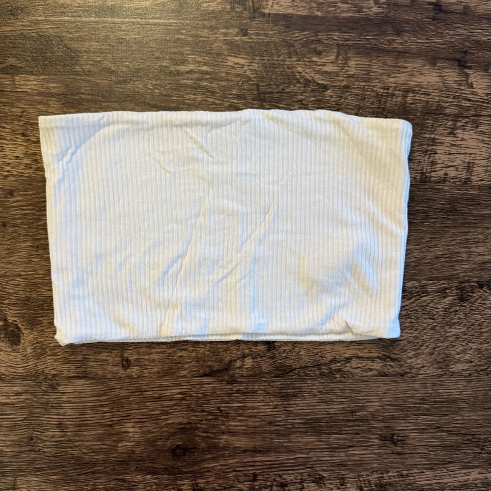 Topshop Cream Ribbed Tube Top